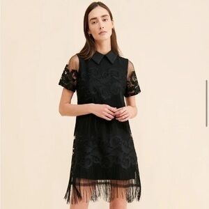 Maeve Collared Fringe Dress Black - Size XS